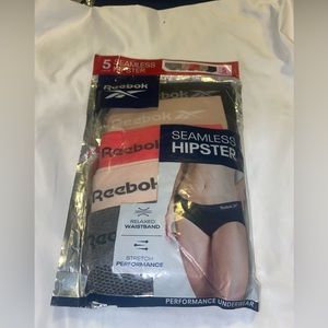 Reebok women’s five pack of multicolor seamless hipsters panties. Size, S